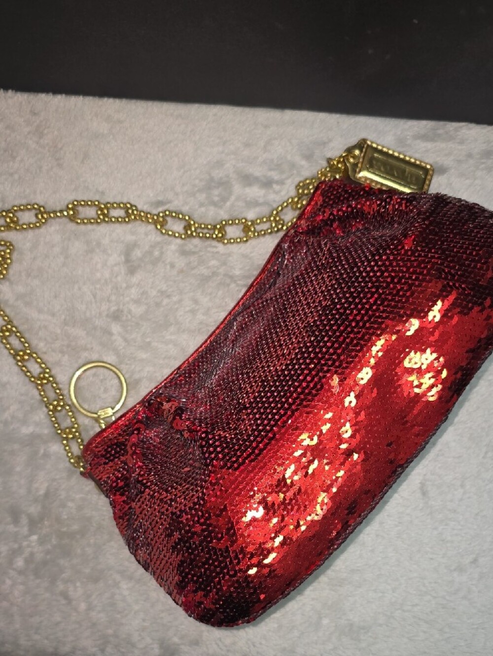 Coach Red Sequin Mini Shoulder Bag with Gold Chain - Picture 8 of 8